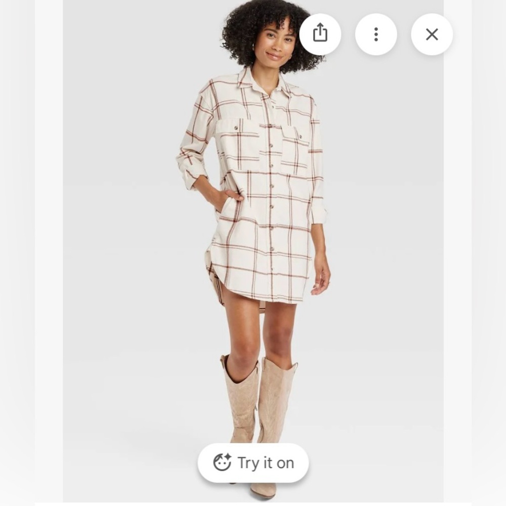 Universal Thread Cream and Brown Plaid Flannel Tunic